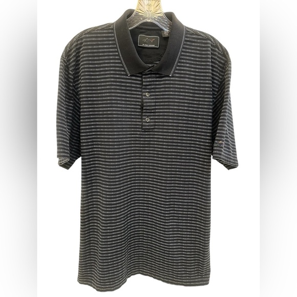 Greg Norman Collection Black/Blue Thin Striped Polo Shirt 3 Button Size Large - Picture 1 of 11